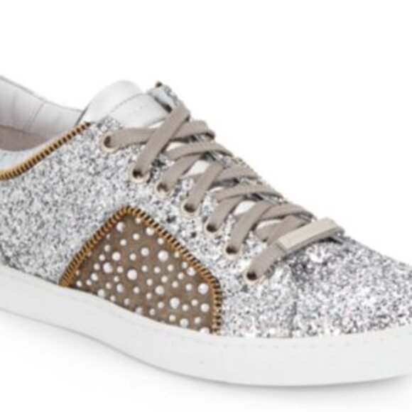 Alessandro Dell’ Acqua Leather Lace-up Glitter Rhinestone Sneaker Shoe US 9B NIB - Picture 6 of 11